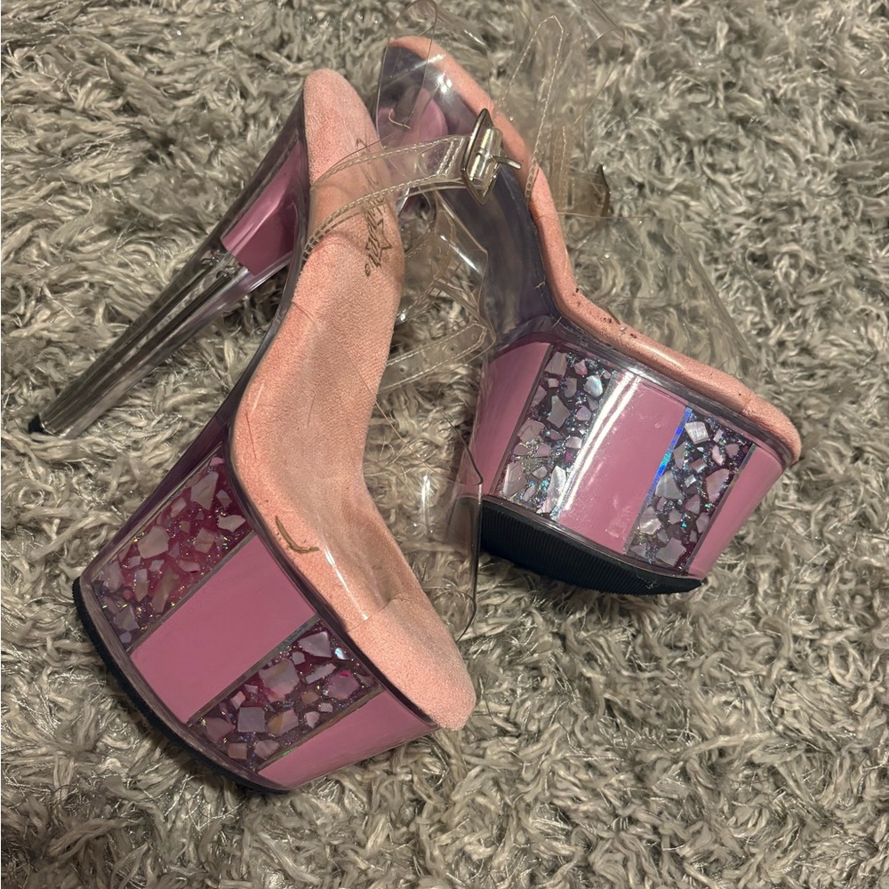 Platform pleaser High Heels in Pink with Clear Strap